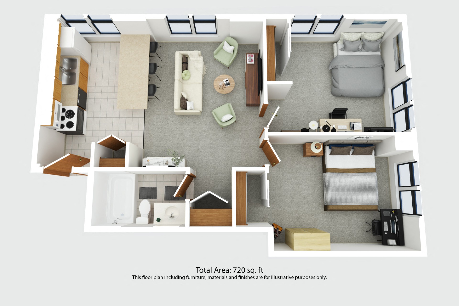 Floor plan for 2 beds, 1 bath, 850 sqft